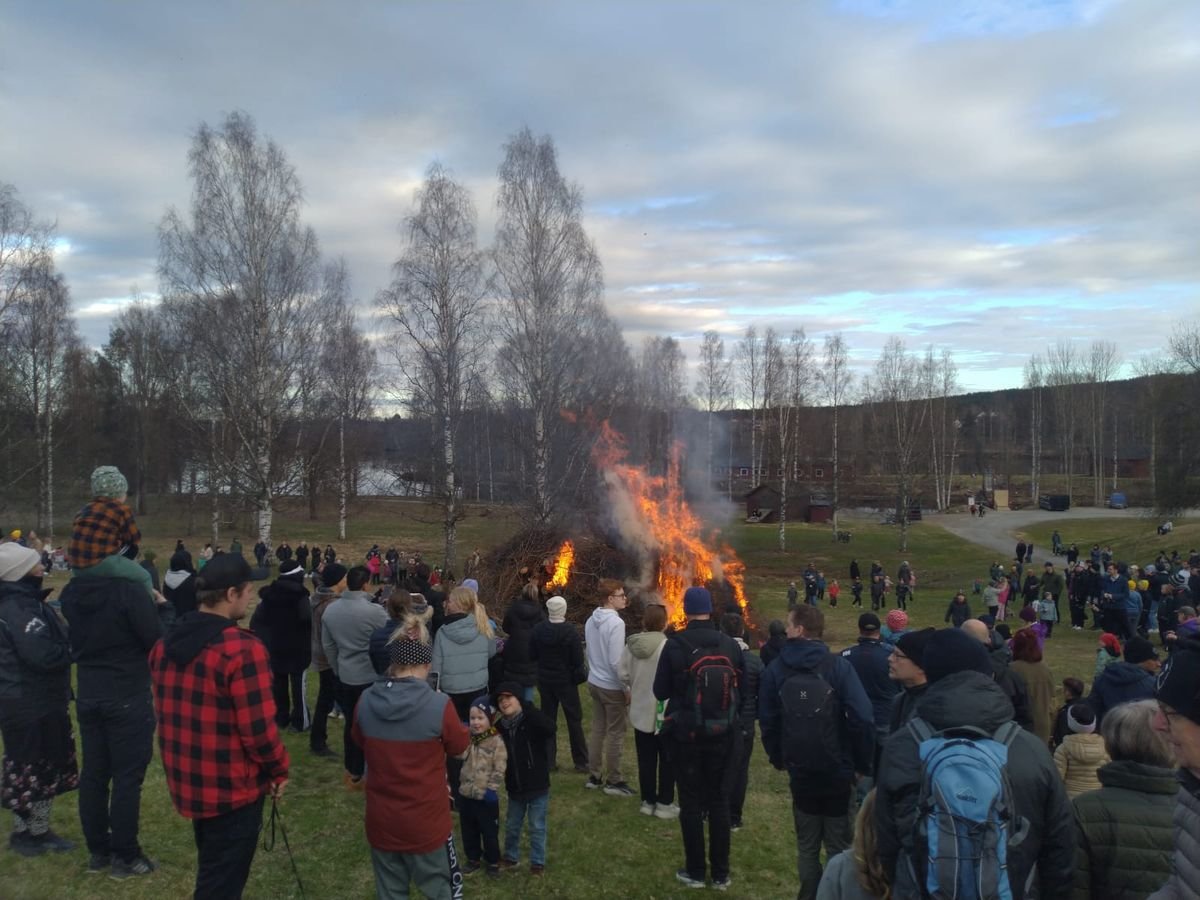 Traditional spring bonfire gathering, Northern Sweden