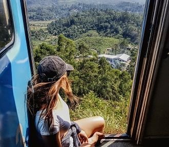 Train travel through the hill country, Sri Lanka